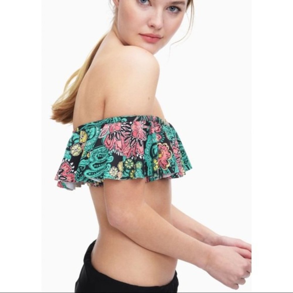 Splendid Flutter Sleeve Bandeau Bikini Top Farmhouse Flower S NWT